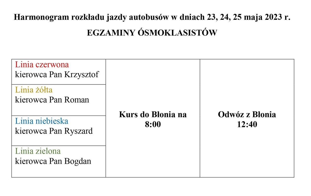 Zdjęcie do rozkład autobus&oacute;w na egzaminy