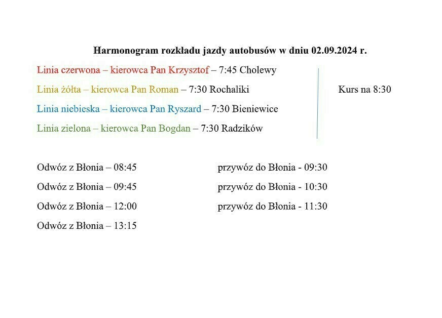 Zdjęcie do Rozkład jazdy autobus&oacute;w szkolnych 2 września 2024 r.